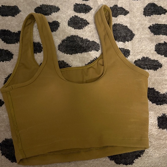Olive Green Ribbed Crop Top - Picture 2 of 3